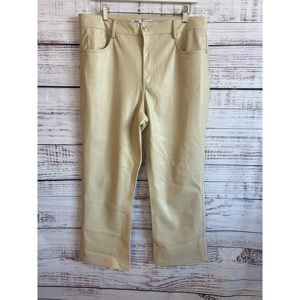 Zara Women’s faux leather pant straight-leg cream color Size 14